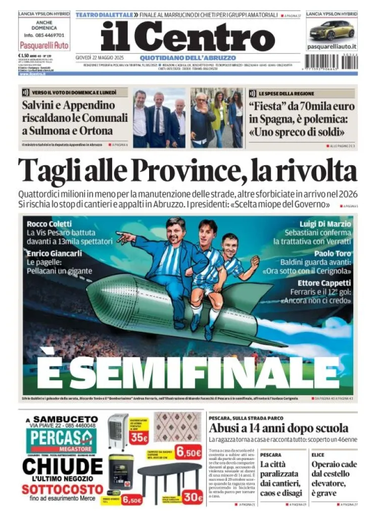 Prima-pagina-il centro-oggi-edizione-del-2025-05-22